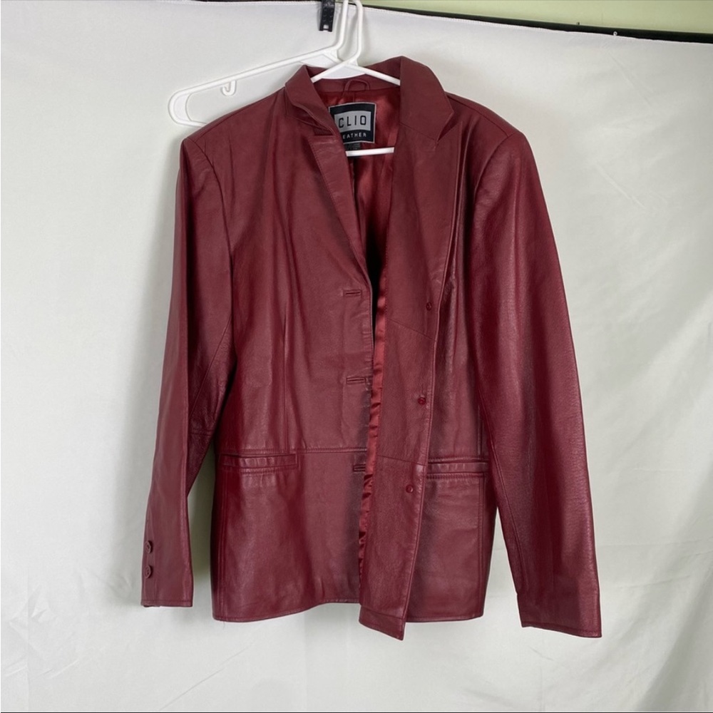 Vintage 90s Genuine Leather Burgundy Blazer Size Large